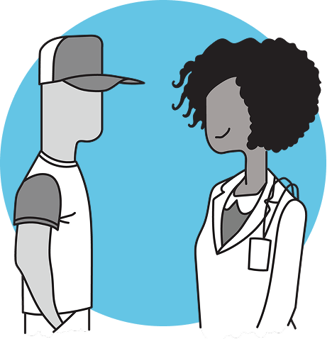 Ilustración de un médico conversando con un paciente